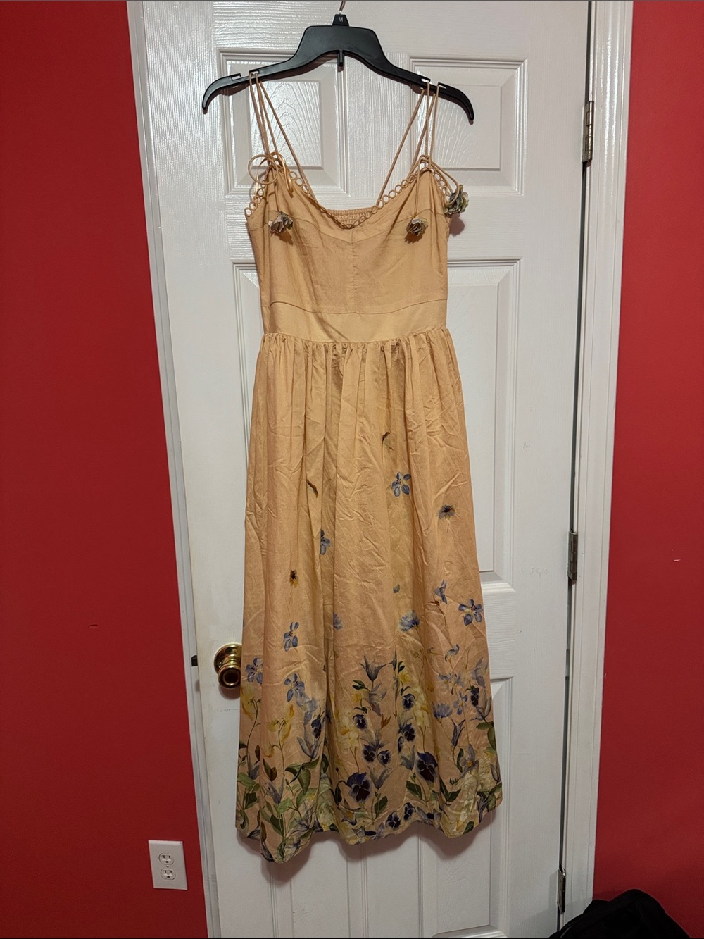 En Saison Floral Embroidered Strappy Dress in Sage Pink Yellow